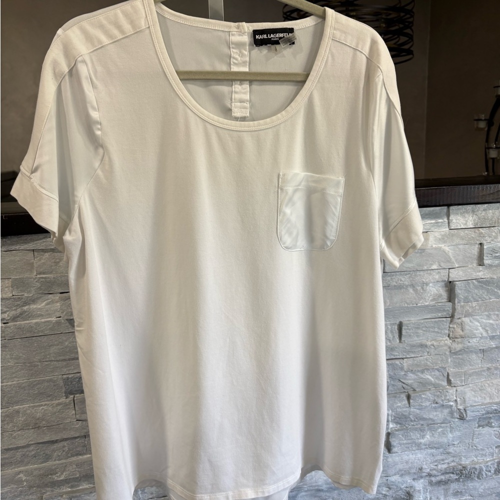 Karl Lagerfeld White Short-Sleeve Crewneck Pocket Tee